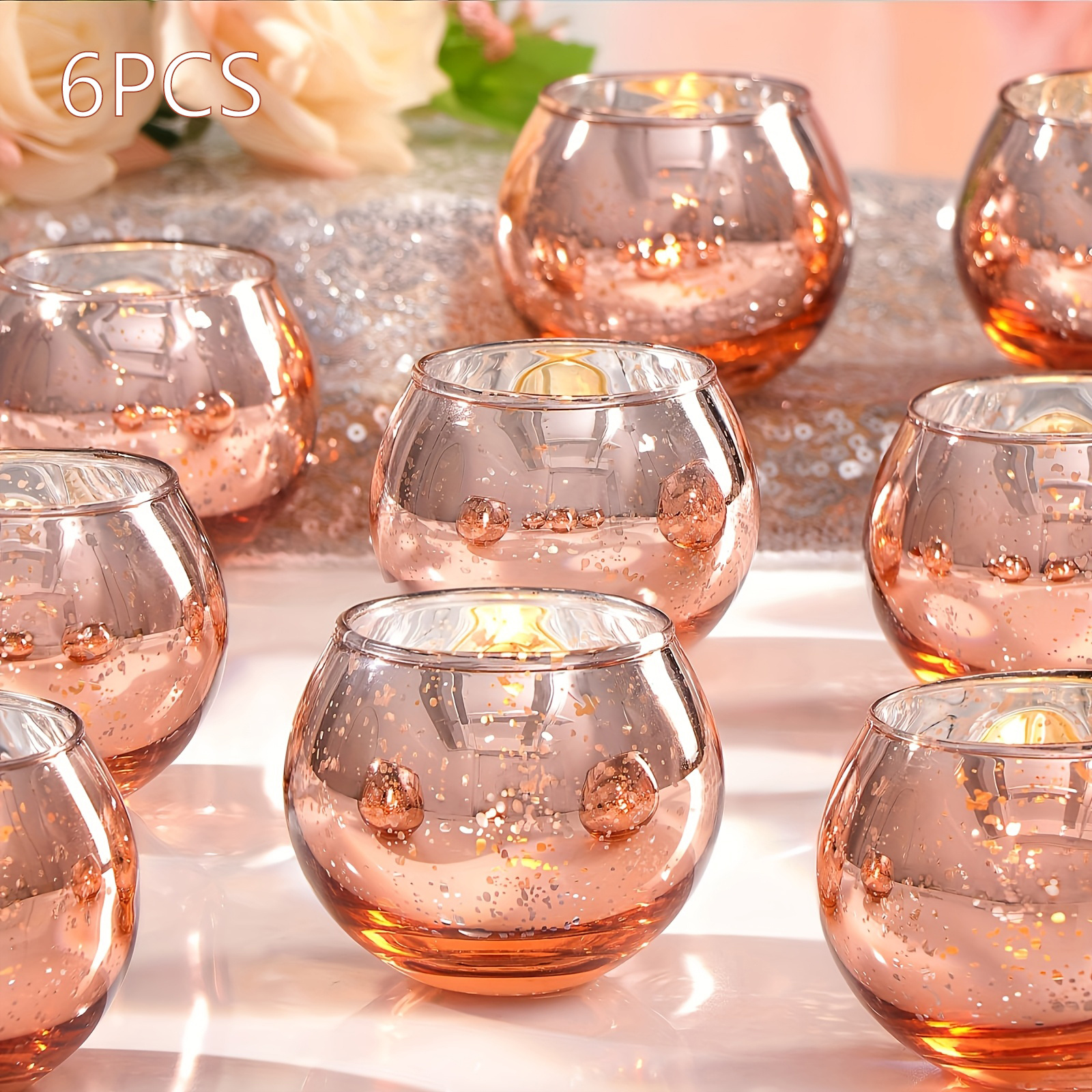 TEMU Pink Electroplated Wishing Candle Cup, Starry Glass Sphere Candle Holder - Ideal For Weddings, Valentine's, Anniversaries, Christmas & Halloween
