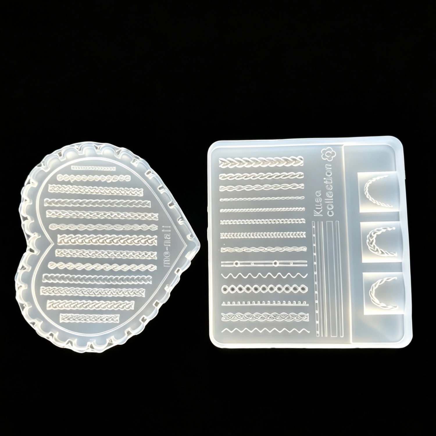 TEMU Lot de 2 moules à ongles réutilisables en silicone transparent, 2 styles (cœur et carré), pour ongles acryliques DIY, artisanat d'ongles en