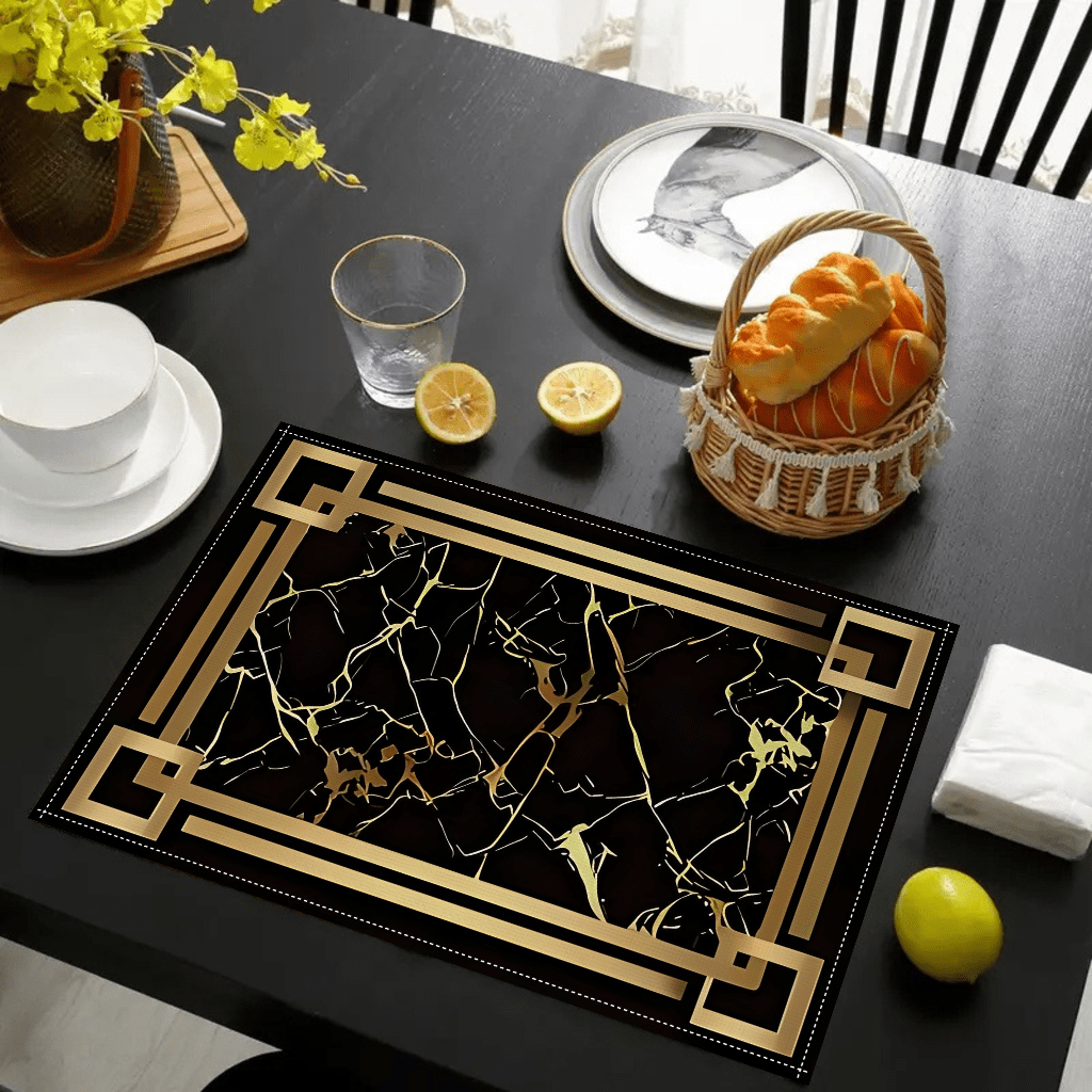 set of 4pcs marble   placemats art   decorations suitable for family   and festive use elegant table ambiance   pattern in golden background tone   kitchen home party decor