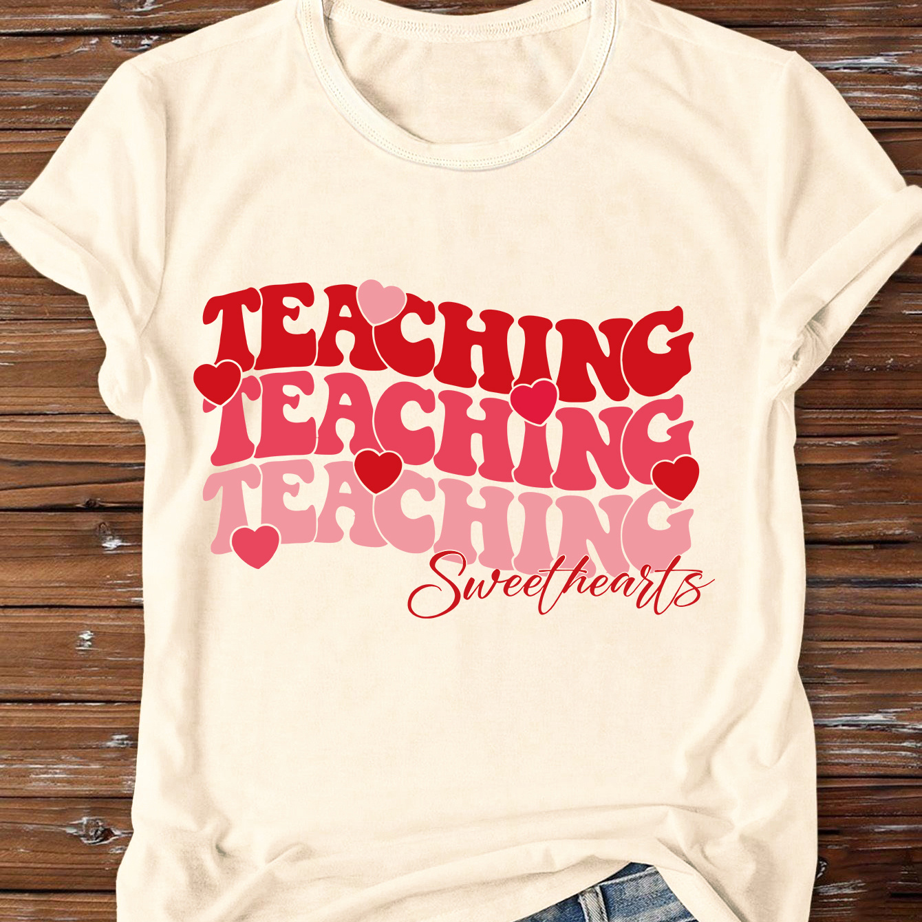 

Valentine's Day Theme Teaching Alphabet & Heart -shaped Pattern Printed T-shirt, And Summer Round Neck T-shirt, Women's Clothing