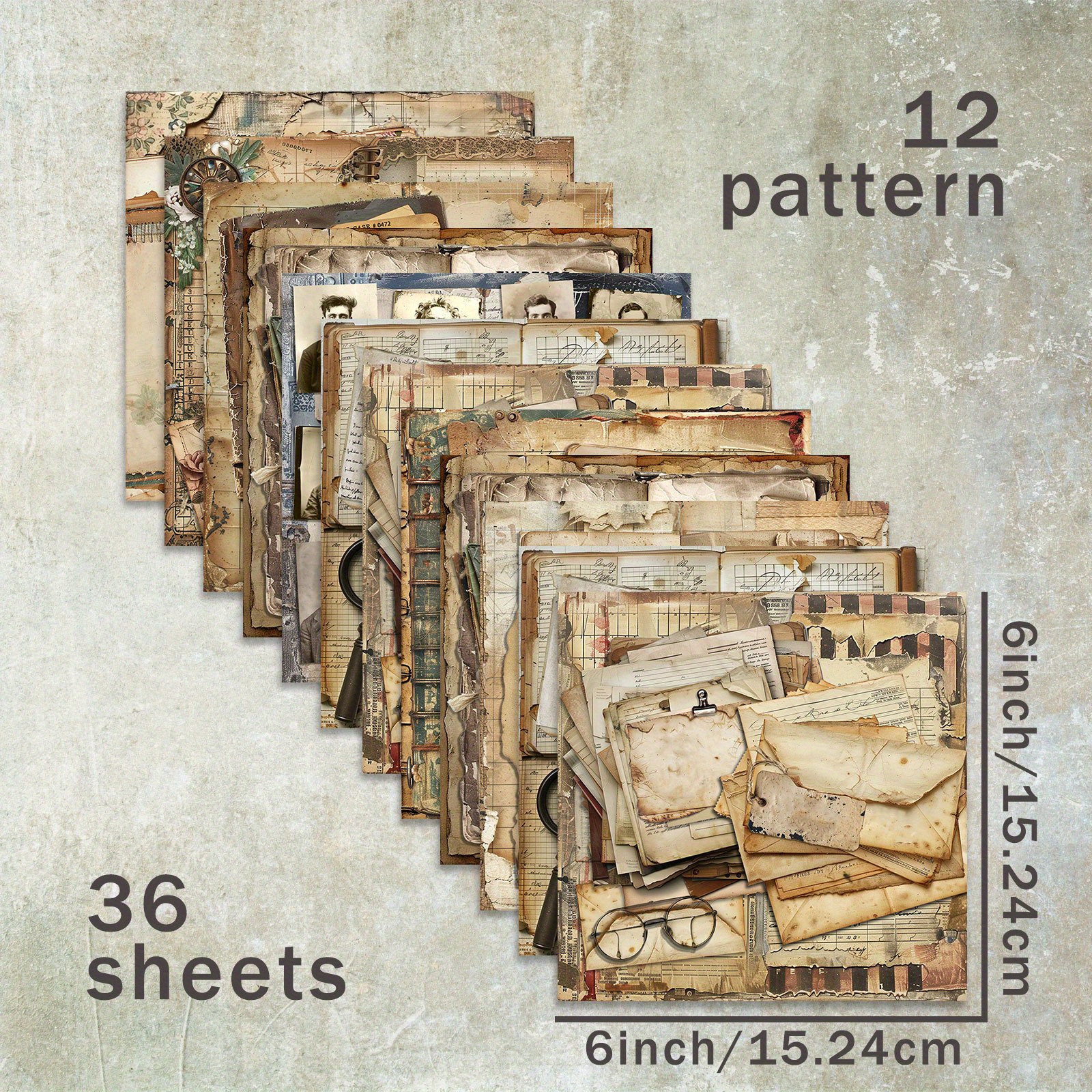 TEMU 36 Sheets Of 6-inch Detective Paper, Suitable For Bullet Journals, Junk Journals, Greeting Cards, Photo Albums And Crafts