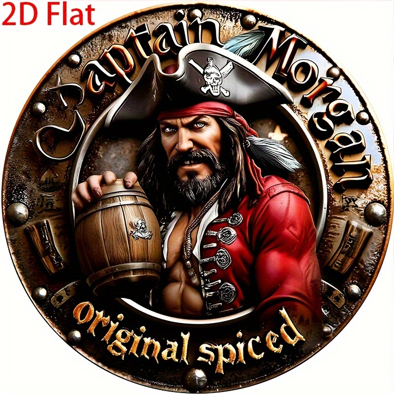 E-shop 2D Flach, Captain Spice Vintage Metall Wandkunst - 20,32 cm Rundes Aluminiumschild mit Humorvollem Piratendesign, Fetter Text & Nautischer Dekor