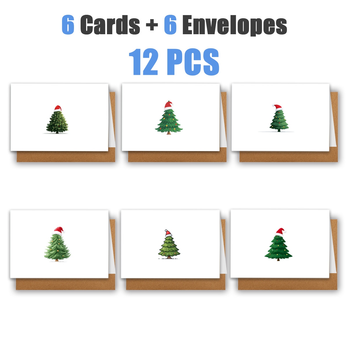 TEMU 1set/ 12pcs/ 24pcs Christmas Tree With Red Hat Greeting Cards | With Envelopes, Greeting Cards | Birthdays, Celebrations And Thank You Notes,