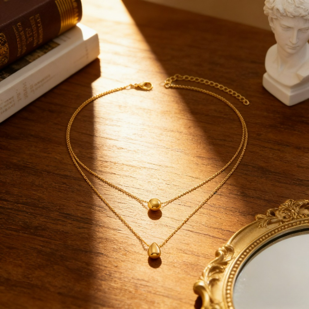 Women's Double Layer Stackable Water Drop Necklace