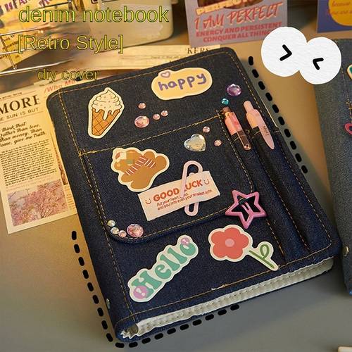 a5 cowboy cloth diary notebook with soft cover reusable loose leaf pages vintage american denim journal notebook checkered design ideal gift for school stationary enthusiasts