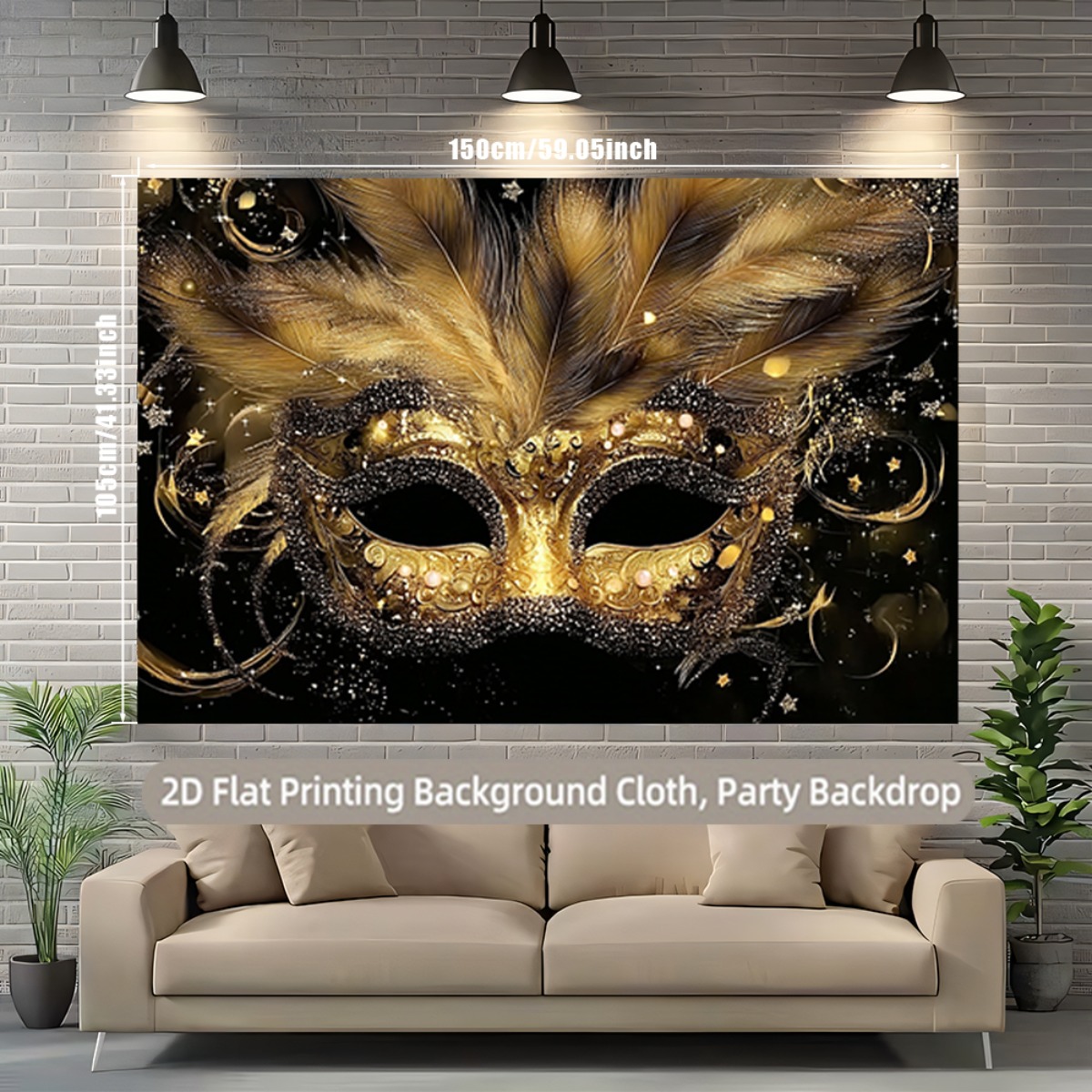 TEMU 2d Flat, 1pc Elegant Venetian Mask Backdrop With - Luxury Venice Themed Flat Banner Suitable For Masquerade Parties, Weddings, Prom, Mardi Gras,
