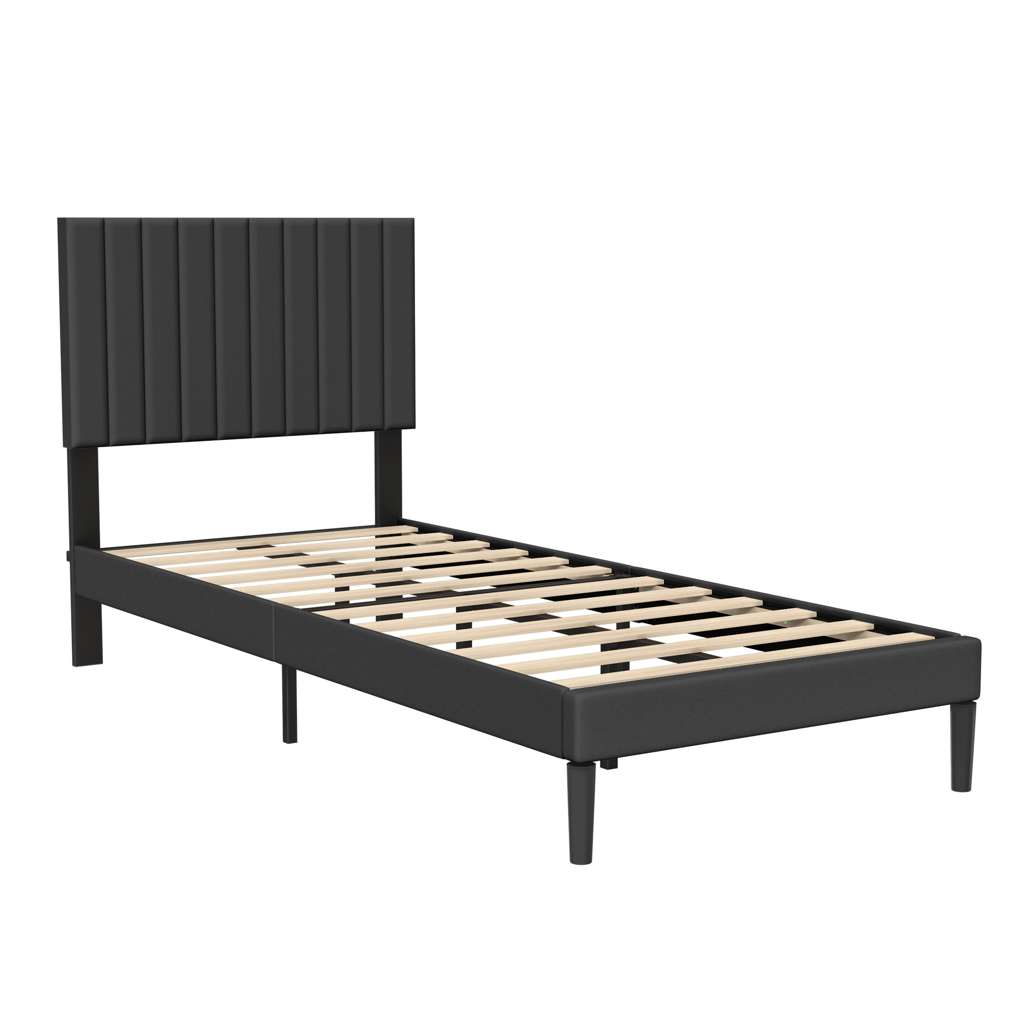 Upholstered Bed Frame Upholstered Bed With Headboard And Slatted Frame Bed Metal Platform Bed Frame Mattress Foundation, Black/beige