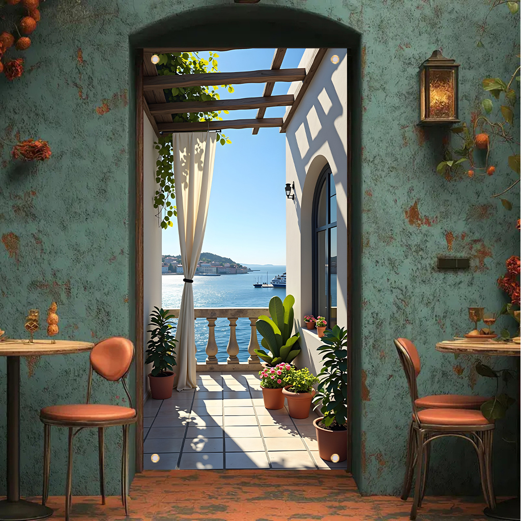 E-shop 2D-Türvorhang, 1 Stück Sonnenblume & Topf Pflanze Balkon Kunst Türvorhang - 35x71in Polyester Innen-/Außendekoration für Zuhause, Büro,