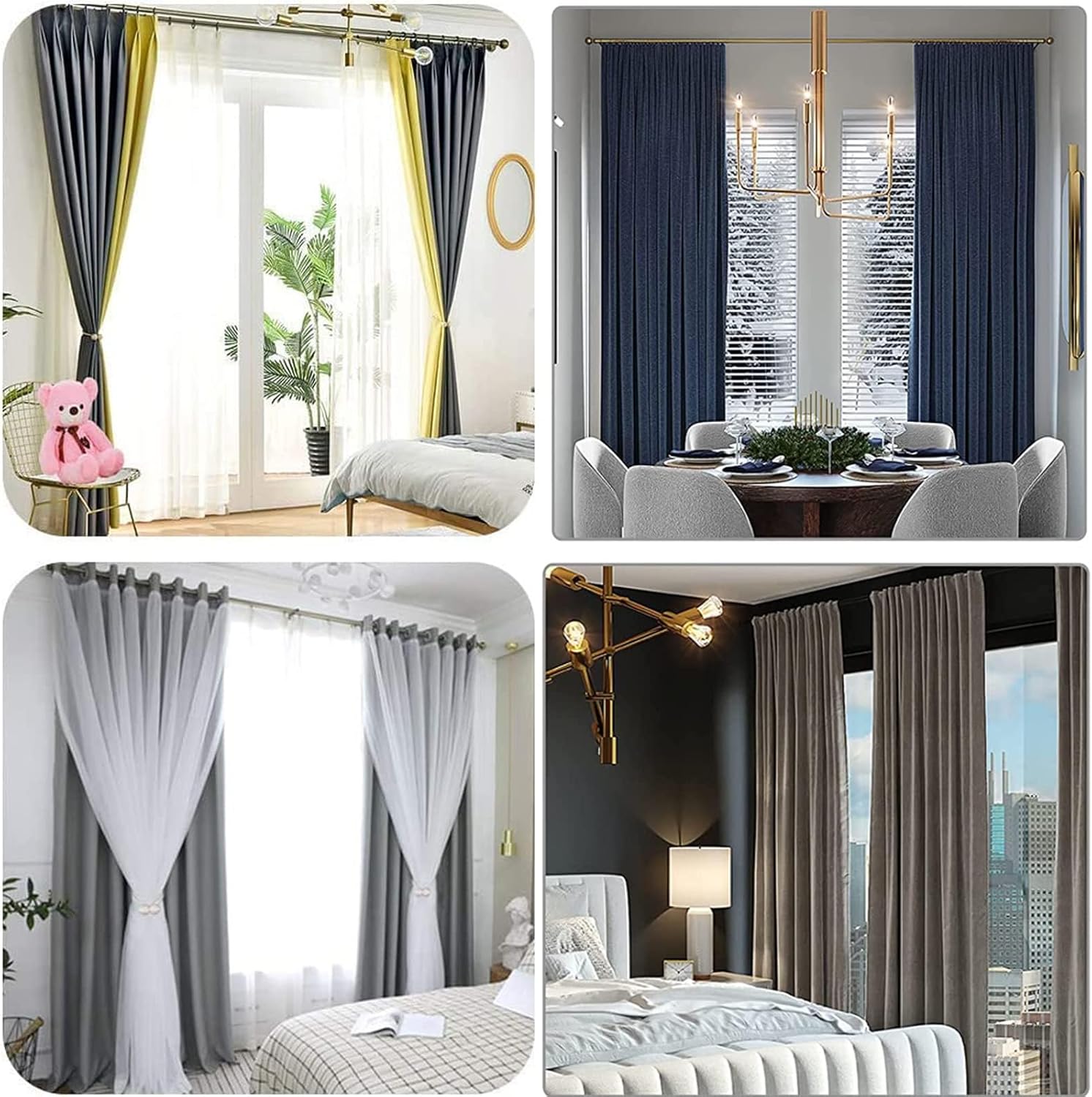 Four Light Gray Minimalist Modern Magnetic Curtain Ties, Magnetic Curtain Straps, Contemporary Curtain Clips, European Curtain Rope Ties, Suitable for Home, Office, And Hotel Window Decoration
