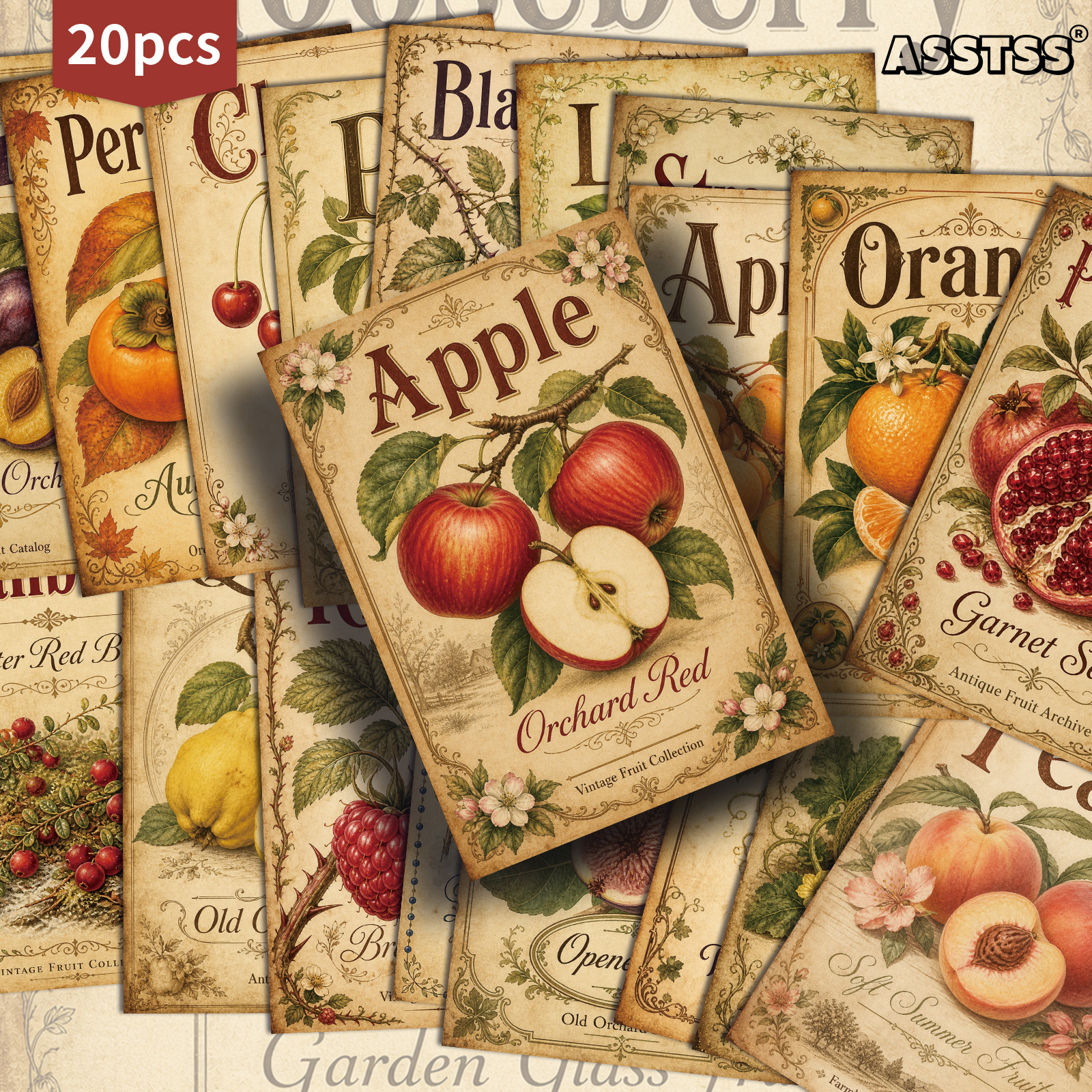 TEMU Paquete de 20 tarjetas de postales ASSTSS con ilustraciones de frutas vintage - Suministros retro para diario de 4X6 pulgadas, ilustraciones