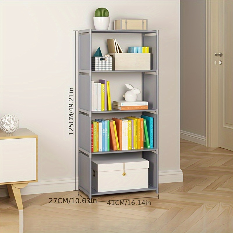 4-tier Silvery Metal Bookshelf With Clothing Rack, Easy Assembly, Office Furniture Display, Storage Cabinet, Silvery Gray