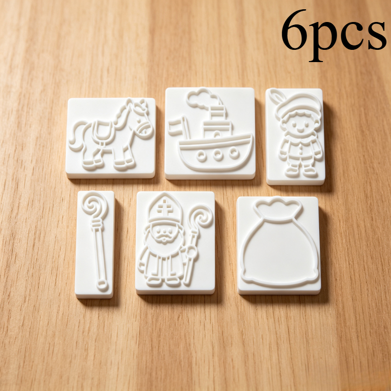 TEMU Set van 6 Sinterklaas kleistempels geschikt voor polymeerklei & keramiek, themastempels met paarden, stoomschepen, cadeauzakjes, duidelijke