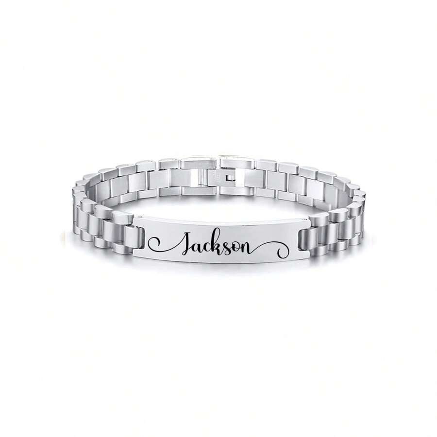 TEMU 1 bracelet personnalisé pour homme, chaîne de montre en acier inoxydable 304 pour homme, stable et atmosphérique, style cool et facile, gravé