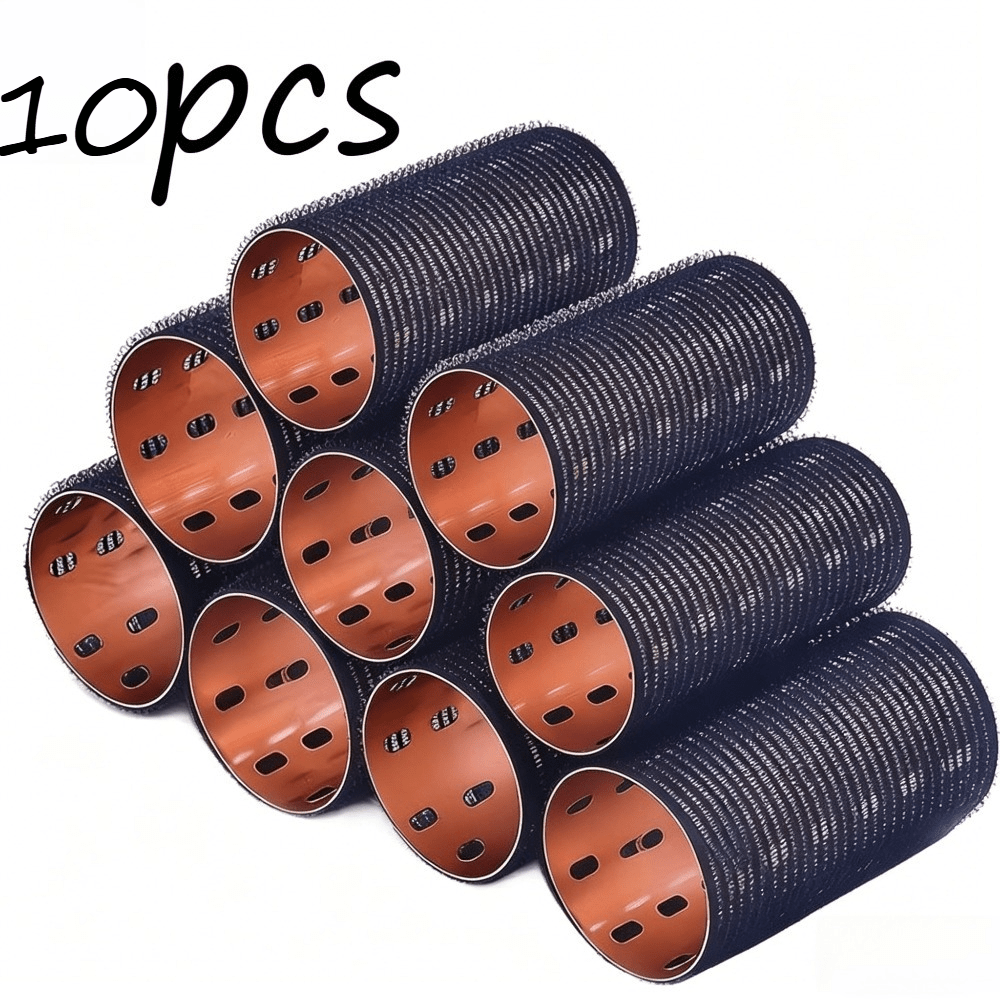 TEMU Lot de 10 bigoudis chaleur - Tiges à friser auto-adhésives en aluminium, design bronze et noir, convient aux cheveux /moyens/courts, outil de