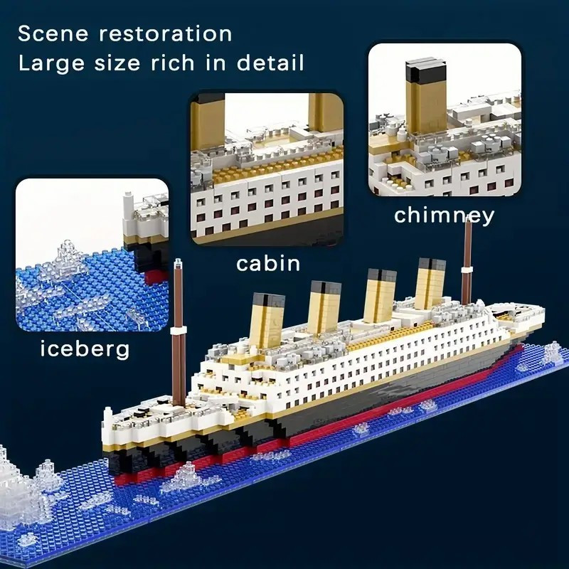 1860pcs Titanic-inspired miniature building block suit-durable ABS construction suit