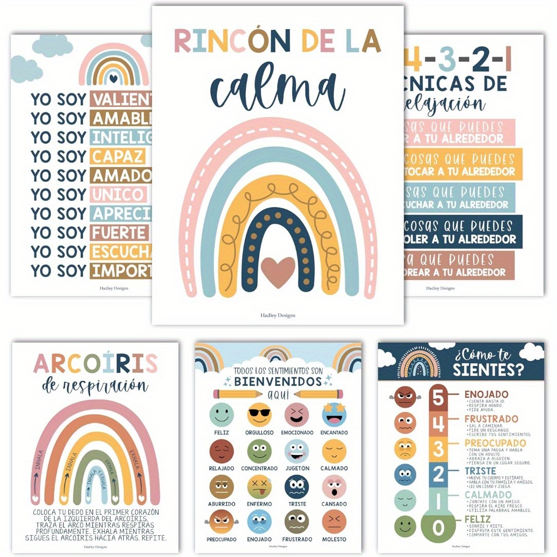 

Print Painting, 6pcs Boho Spanish Classroom Posters - Corner Decorations For Teachers, 8x10 Inch, Vibrant Rainbow & Emotional Support Themes, No Frame, Elementary Classrooms, Room Decor