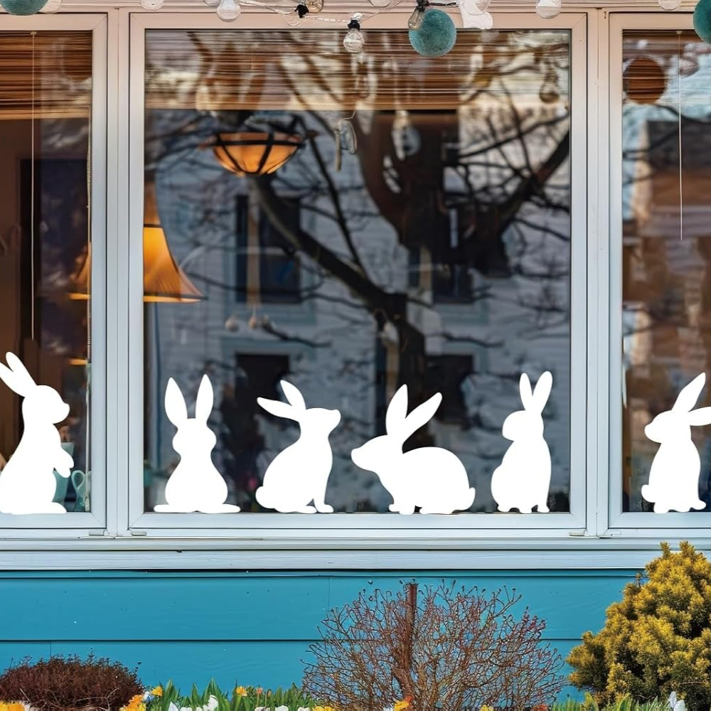 3 Sheets Easter Window Clings Rabbit Window Stickers Double-side Glass Decals For Party Decoration, 7.9 X 11.8 Inch