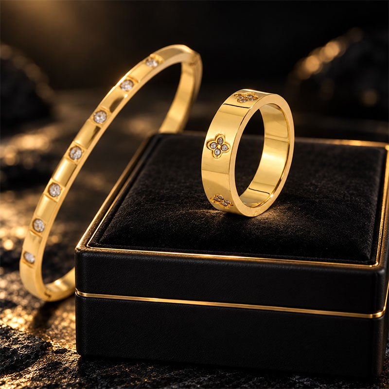 Women's 2pc Segmented Design Bracelet and Ring Set