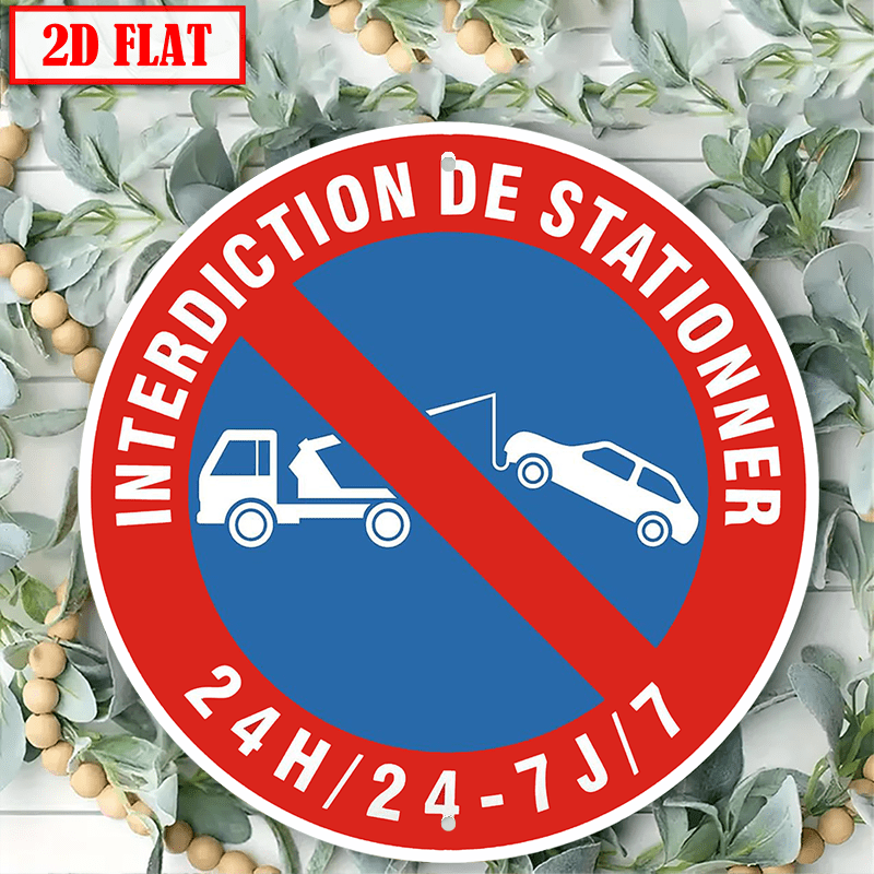 TEMU 2D Plat - 1pc Panneau en Bois "Stationnement Interdit", Intervention 24h/7j, Décoration Murale Circulaire en Bois, , 8X8 Pouces, Sécurité Maison