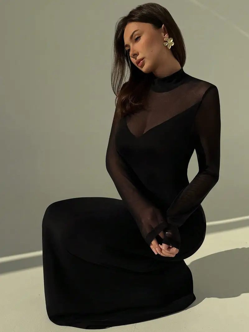 ultra sheer black dress Black Sheer Lined Mesh Long Sleeve Dress Hot Miami Styles