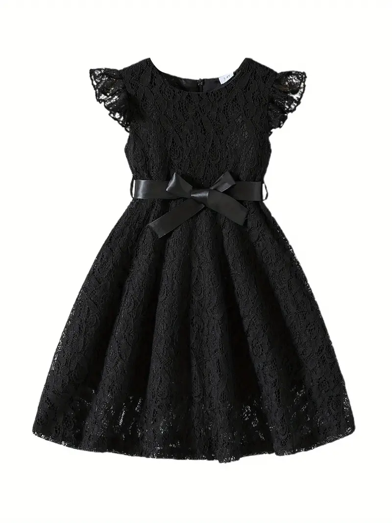 kids girls lace fly sleeve round neck casual dress fashion - Temu kids girls lace fly sleeve round neck casual dress fashion - Temu