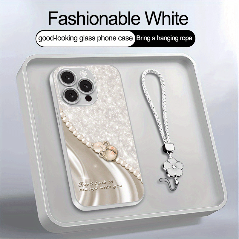 TEMU Phone Case: Glitter Gourd Series Metallic Paint Glass Phone Case With Lanyard For Iphone 17/17 Pro/17 Pro Max/17 Air/16/16 Pro/16 Pro Max/16