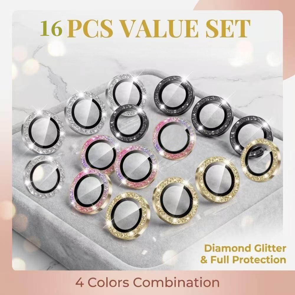 TEMU 16pcs 4-color Optional 4pcs Per Color Shiny 9h Hardness Metal Single Loop Camera Lens Protective Film Compatible With For Iphone 18 17 Pro 15 14
