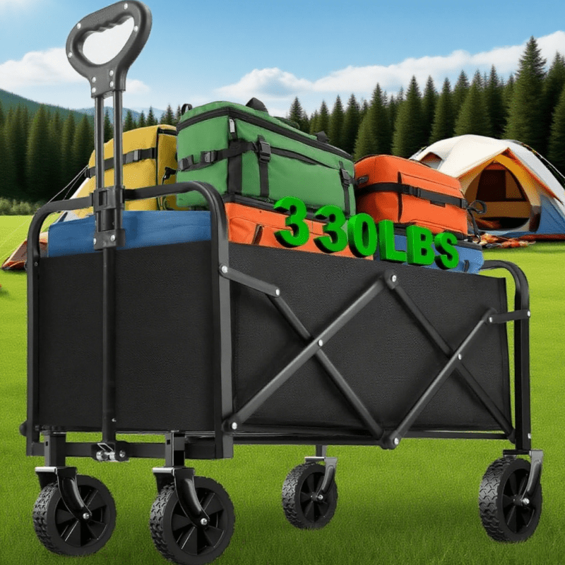 TEMU Camping Trolley- Heavy- Duty Folding Utility Wagon Cart With All- Terrain Wheels, Detachable Wheels & Collapsible Design- For Camping, Shopping,