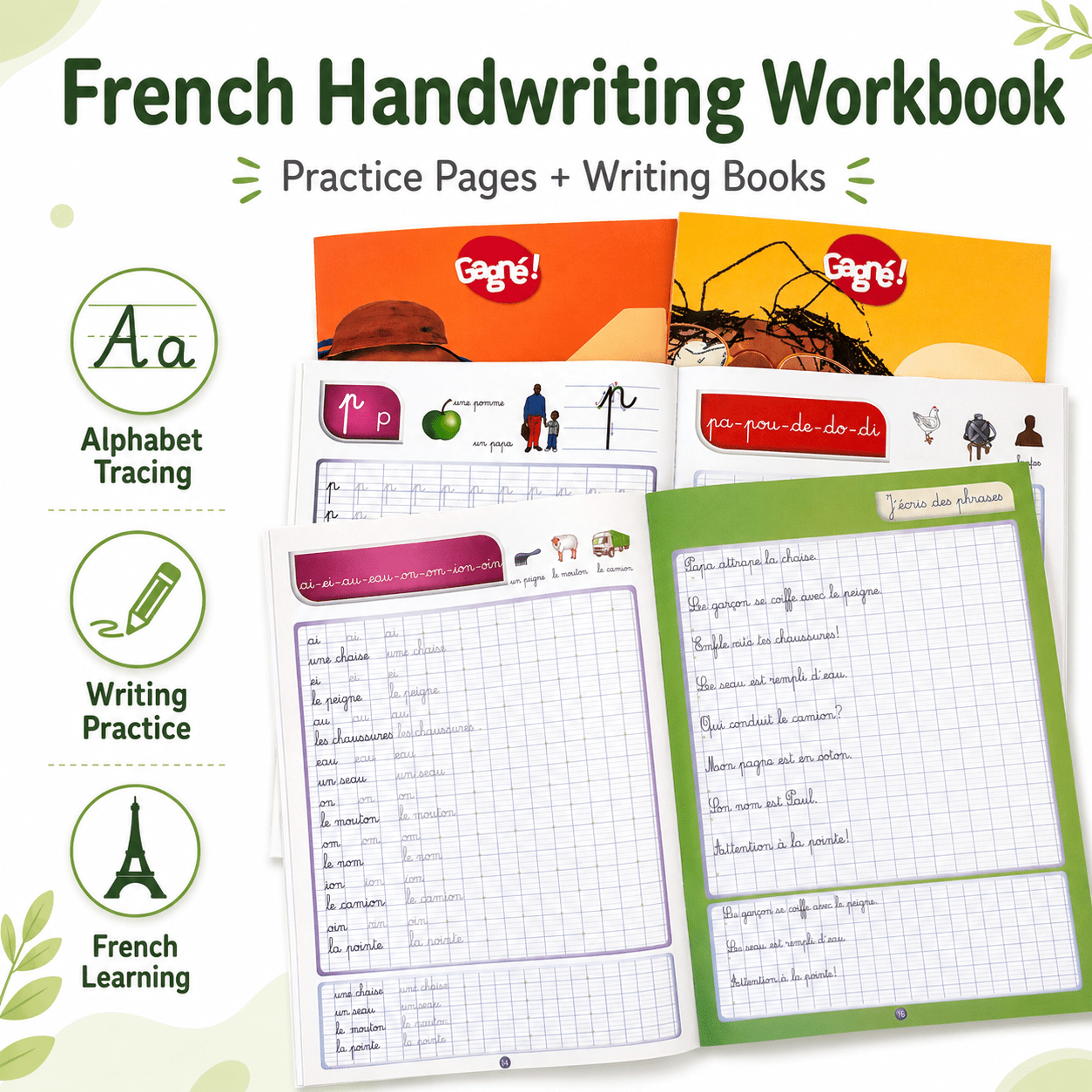 TEMU Ensemble de 2 cahiers d'entraînement à l'écriture cursive française, cahier d'exercices d'écriture manuscrite française, entraînement à