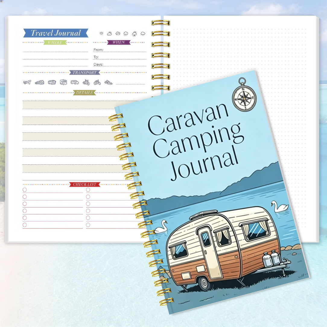 TEMU 1pc Travel Plan Theme Planner Notebook - Rv Camping Lakeside Illustration Cover Pattern, Spiral Binding, Suitable For Journey Arrangement