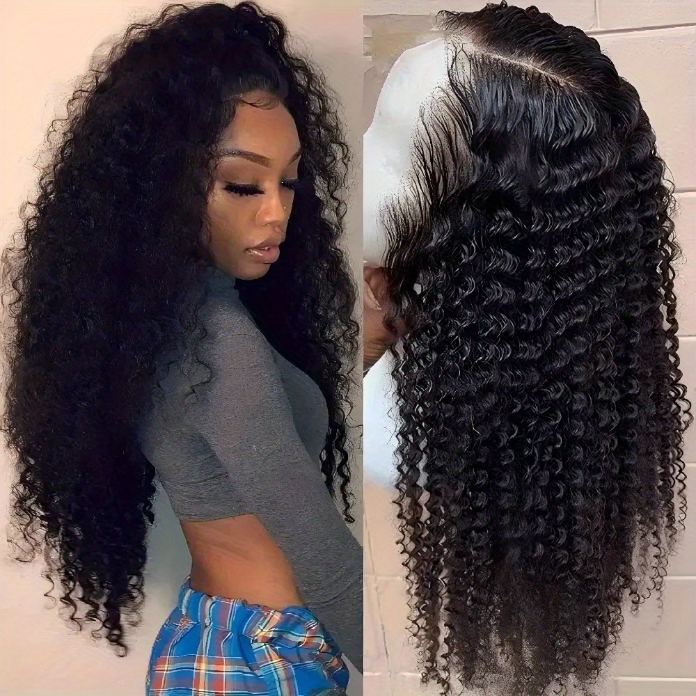 180 Density Curly Lace Front Cosplay Wig Human Hair 4x4 Deep Wave Transparent Lace Frontal Pre-plucked Glueless Brazilian Wig For Cosplay Daily Wear Natural Look