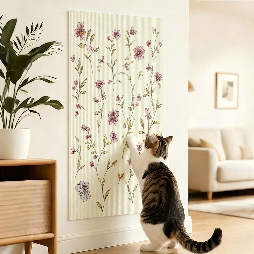 TEMU Grand griffoir pour chat, 80 cm x 50 cm, grattoir mural pour animal de compagnie avec motif floral délicat, frais et . auto-adhésive pour la du