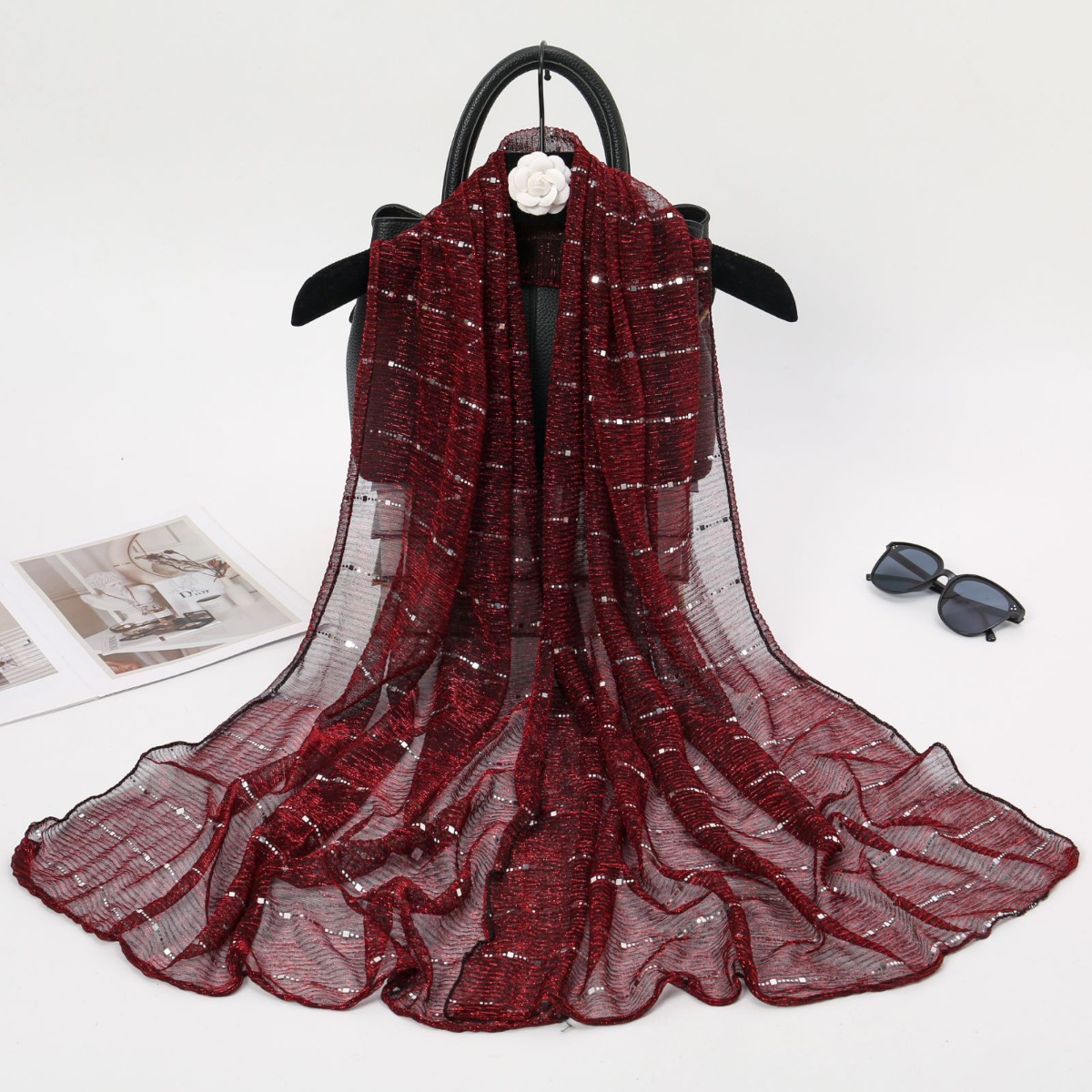 TEMU 1pc Spring And Autumn Women's High Elasticity Sequin Chain Scarf, Wick Long Scarf, Indian Scarf, Slide Scarf