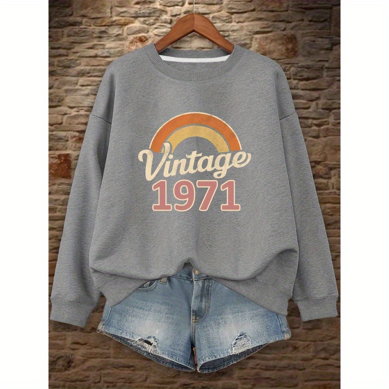 

Vintage 1971 Sweatshirt, Crew Neck Casual Sweatshirt For Fall & Spring, Women's Clothing