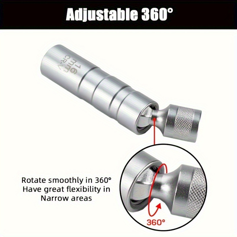 TEMU 1 pz 14/16 mm Adattatore per chiave a bussola per candela, kit giunto universale con bussola magnetica flessibile a parete , attacco da 3/8 di