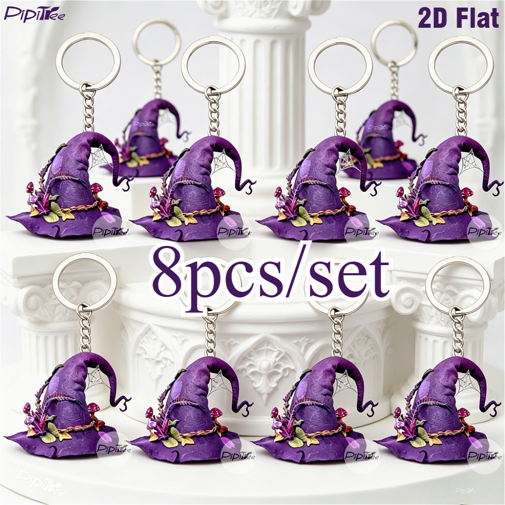 TEMU Plat 2D, Lot de 8 porte-clés Chapeau de Fée d'Halloween, Breloque de Sac à Dos Style Gothique , Cadeaux de Fête d'Halloween, Fournitures de Fête