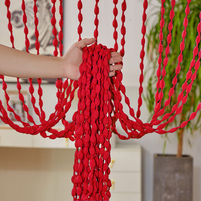 Image of 1pc Lantern Tassel Curtain 39.4 X 78.9 Inch String Curtain For Multiple Beads, Bedroom, Kitchen, Sparkling Light Filtering Translucent Polyester Fabric, Beaded Curtains For Doorways