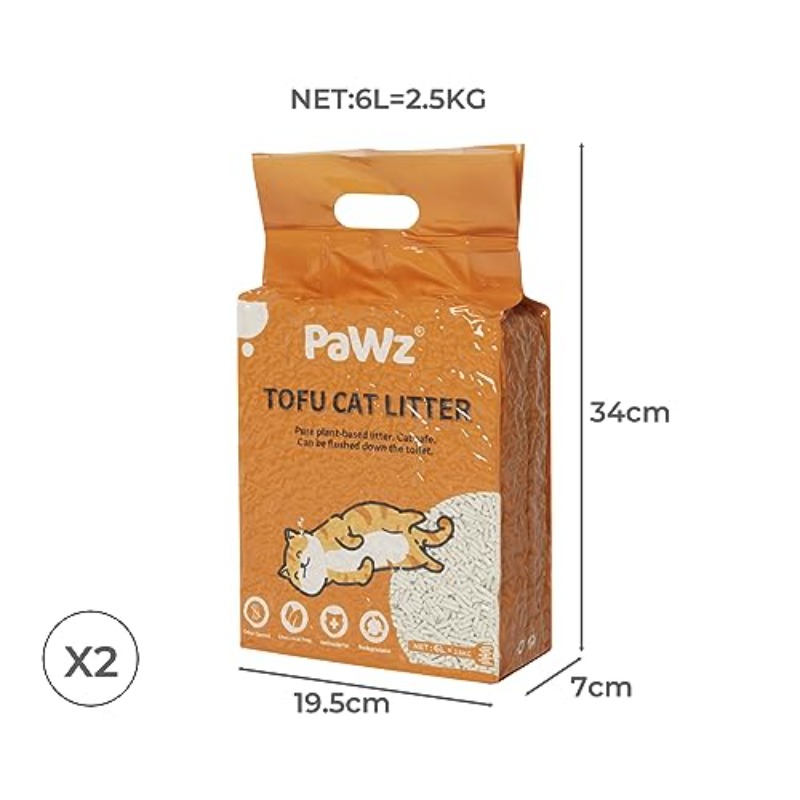 Pawz Tofu Cat Litter Is Clumping, Flushable, Ultra-Absorbent, And Dries Quickly. It Is Water-Soluble, Dust-Free, And Made from Ingredients, Available in 5Kg And 2.5Kg Bags