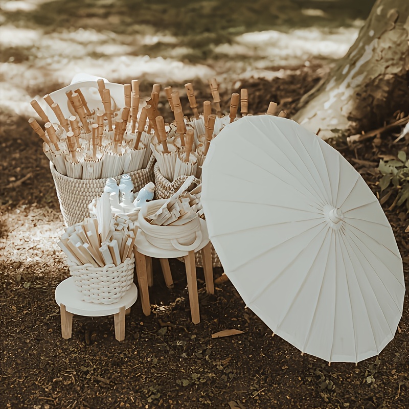5/10/15/20 Pcs 23.62 Inch White Paper Sun Umbrellas, Chinese Japanese Style Decorative Parasol, Handmade DIY Painting, Wedding, Bridal Shower, Photography Prop, Party Favor, Garden Patio Decor, White Folding Fans Handmade Parasol