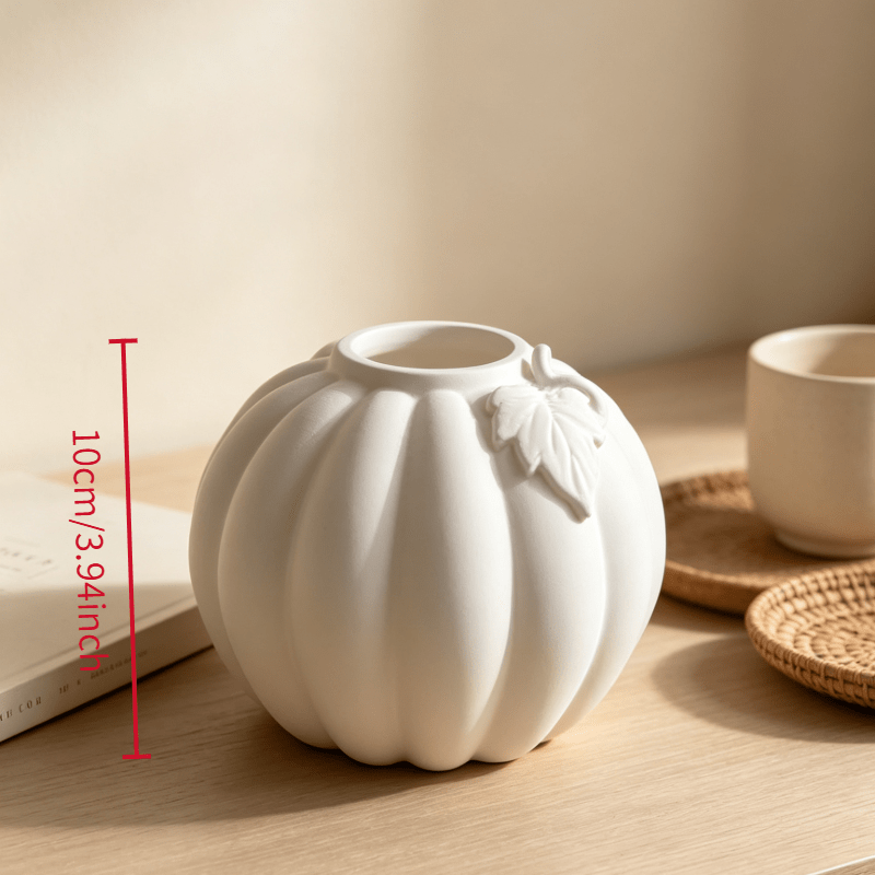TEMU Vase Citrouille Blanche 1 pièce, Vase à Fleurs Rond à Rayures Verticales, Vase Décoratif à Rayures Moderne et , Convient aux Fleurs Séchées et