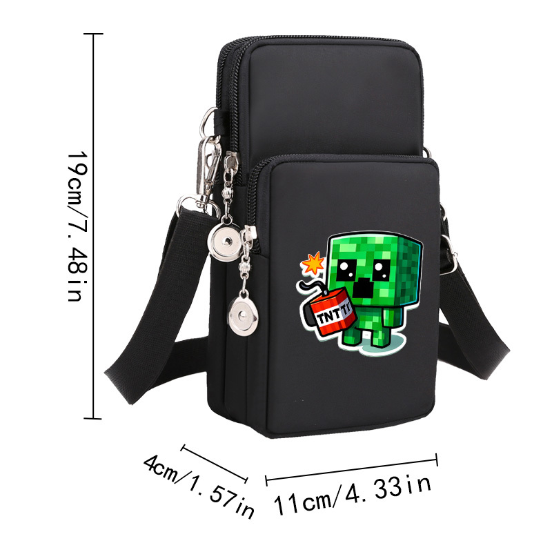 TEMU Green Pixel Character Unisex Everyday Crossbody Sling Purse, Multi-compartment Phone Shoulder Bag, Lightweight Travel Organizer