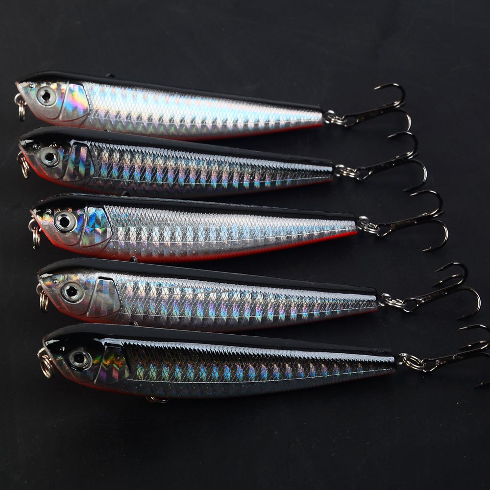 TEMU 5pcs Gray Pencil Lure, Bionic Topwater Casting Bait For Freshwater And Saltwater
