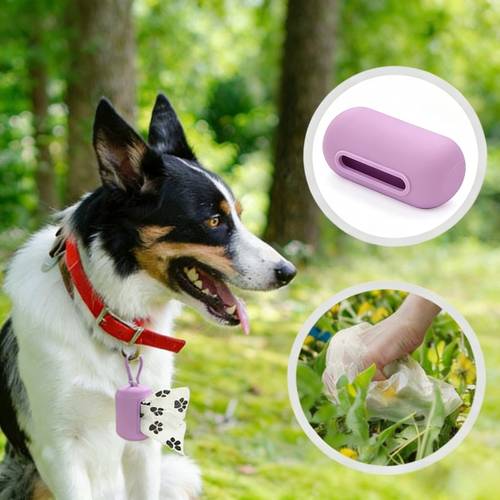 item picture portable silicone dog excrement storage bag 1pc capsule shaped pet garbage bag storage container in the silicone dog excrement storage bag is with a clip to carry with a leash when walking dog