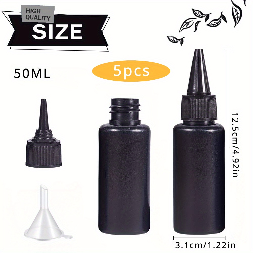 TEMU 5pcs 50ml Black Squeeze Bottles, Soft Squeeze Dropper Bottles With Mini Funnel, Pe Dispensing Bottles, Plastic Leak Proof Refillable Container
