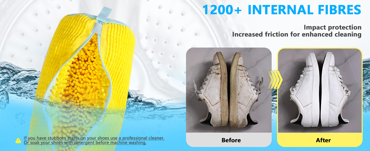 Durable Shoe Washing Machine Bag for All Shoe Types - Yellow with Blue Zipper, Protective Laundry Bag with Rich Fluff Interior, Ideal for Sneakers and Casual Shoes, Laundry Wash Bag, Laundry Bags
