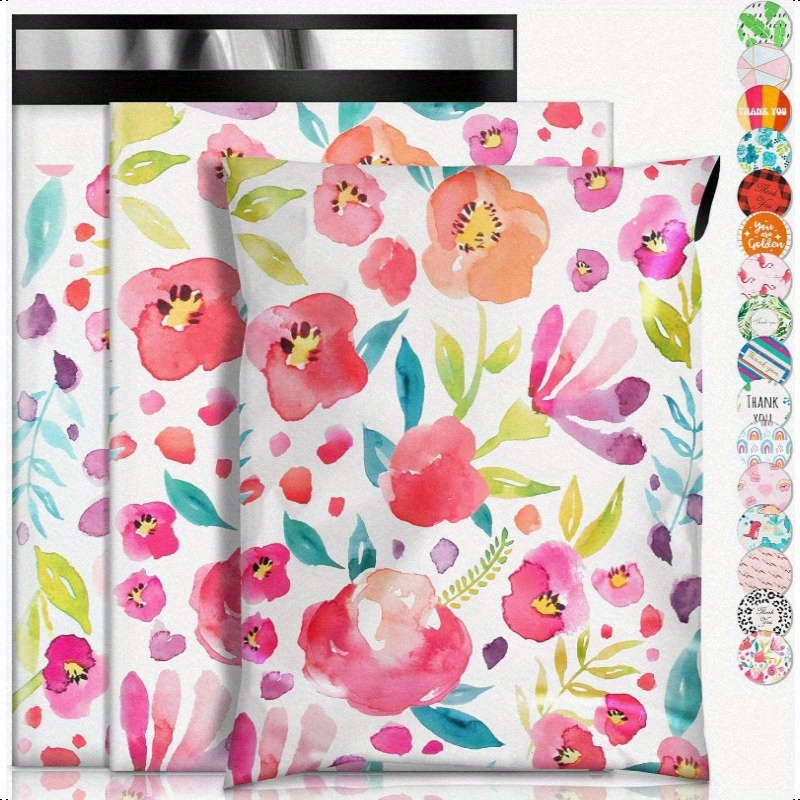 TEMU 10pcs Bright Floral Plastic Self-sealing Shipping Envelopes & Courier Bags - Thick Durable Suitable For Boutiques, Cosmetics, Clothing, Gifts,