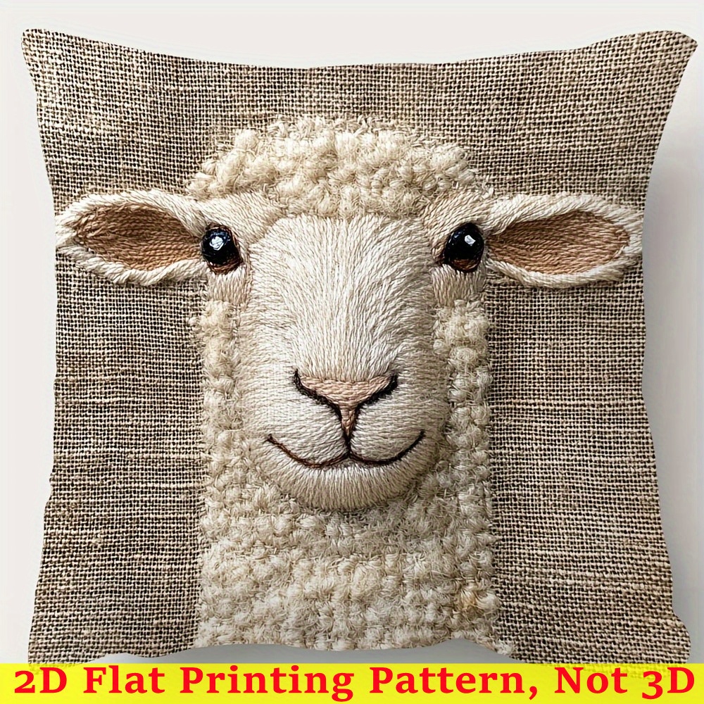 

1pc Vintage Linen Throw Pillow Cover, Double-sided 2d Flat Printing, Hand Wash Only, Zipper Closure, Woven Farmhouse Decor For Room Types - Pillow Insert Not Included, Decorative Pillow Covers