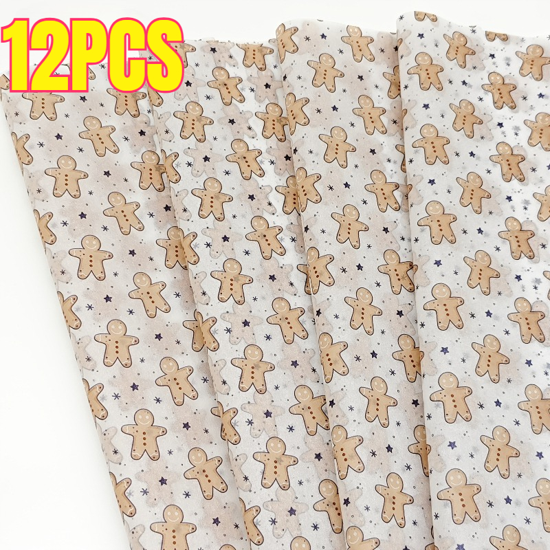 TEMU 12 Feuilles de Papier de Soie à Motif en Pain d'Épices pour Emballage Cadeau de Noël, 50,8*35,56 cm, Convient pour Noël, l'Hiver, , la