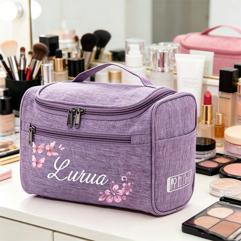 TEMU [women's Toiletry Bag] Sparkling Print Custom Name Toiletry Bag, Personalized Exclusive Design (a Small Amount Of White Edges On The Print),