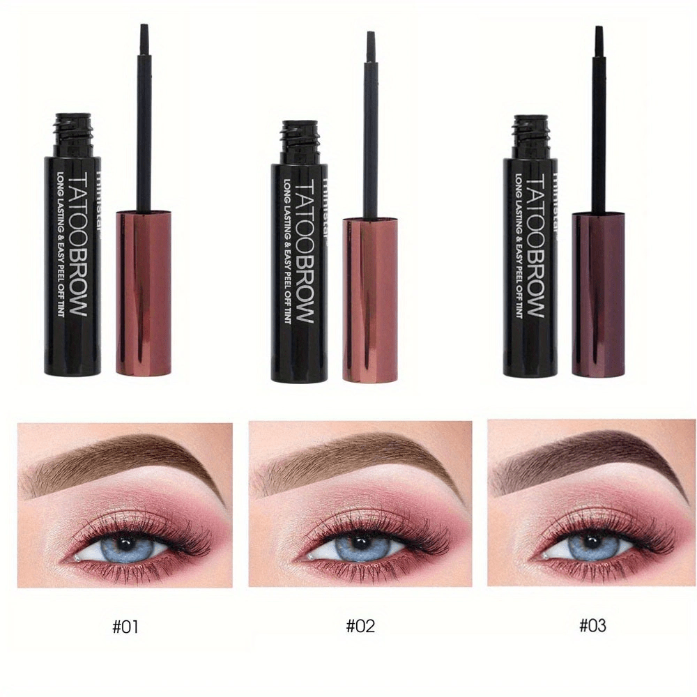 TEMU 3pcs Long-lasting Waterproof Semi-permanent Eyebrow Gel - Sweatproof, Tear-resistant, , Film- - Suitable For Types - Includes Applicator Brush For Precise Application